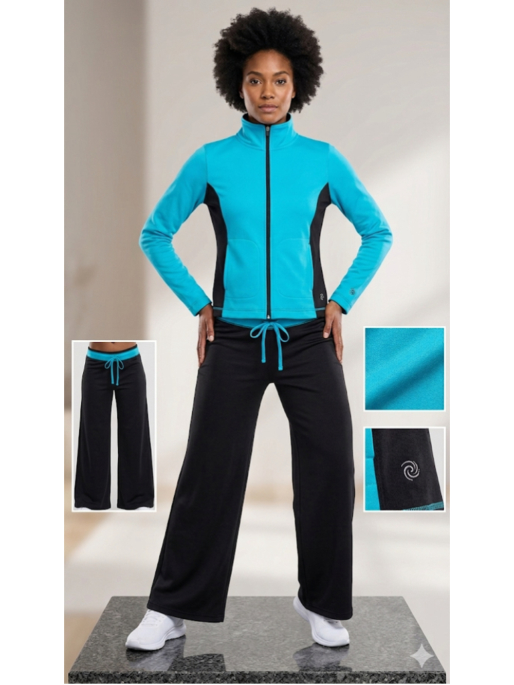Be Inspired 2-Piece Track Suit Set – Turquoise & Black – Size PM